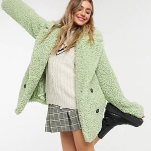 Asos Double Breasted Teddy Borg Coat